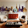 Coventry England Skyline Purple & Gold Mural Wallpaper - room preview 06