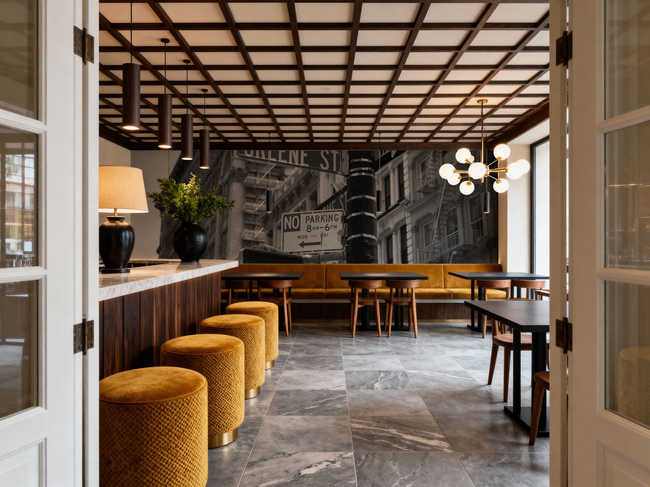 Soho Greene St Sign Manhattan, Black & White Mural Wallpaper
