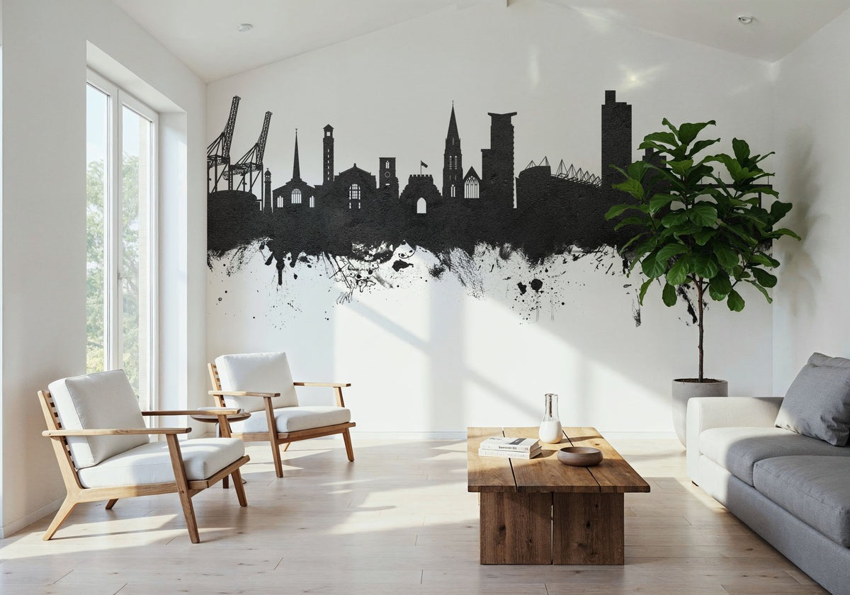 Southampton England Skyline Black & White Mural Wallpaper - room preview 06