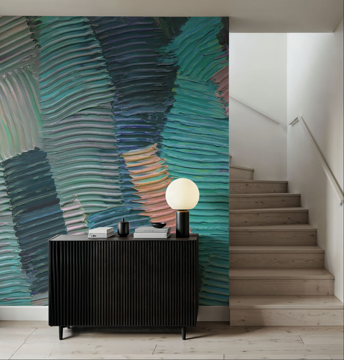 Abstract Stroke Texture Painting, Warm Mural Wallpaper - room preview 06