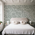 Fern Cut-Outs Pattern, Khaki Mural Wallpaper - room preview 06