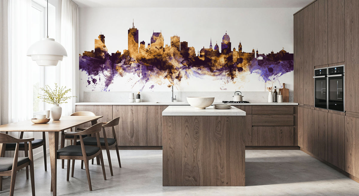 Quebec Canada Skyline Purple & Gold Mural Wallpaper - room preview 06