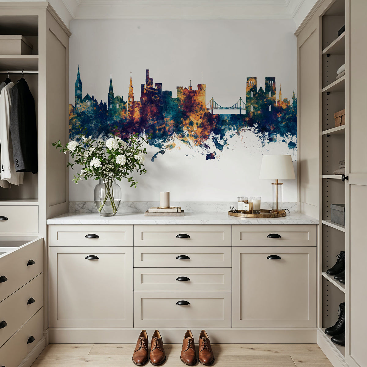 Inverness Scotland Skyline Blue & Bronze Mural Wallpaper - room preview 06