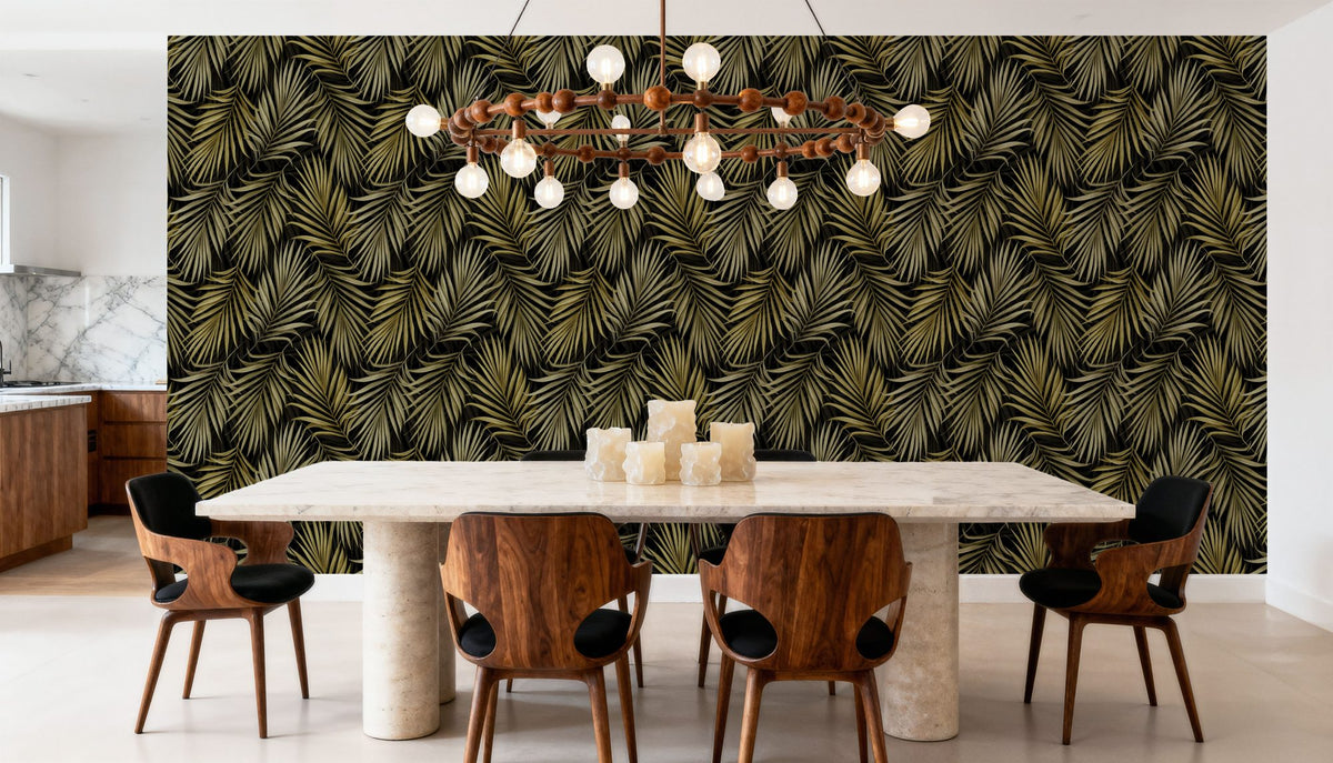 Bright Palms Pattern, Yellow Mural Wallpaper - room preview 06