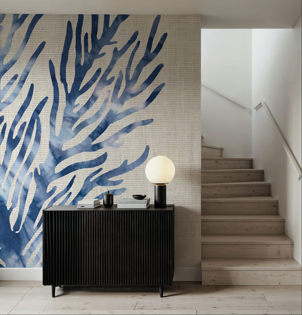Shibori Coral IV on Linen Mural Wallpaper - room preview 06