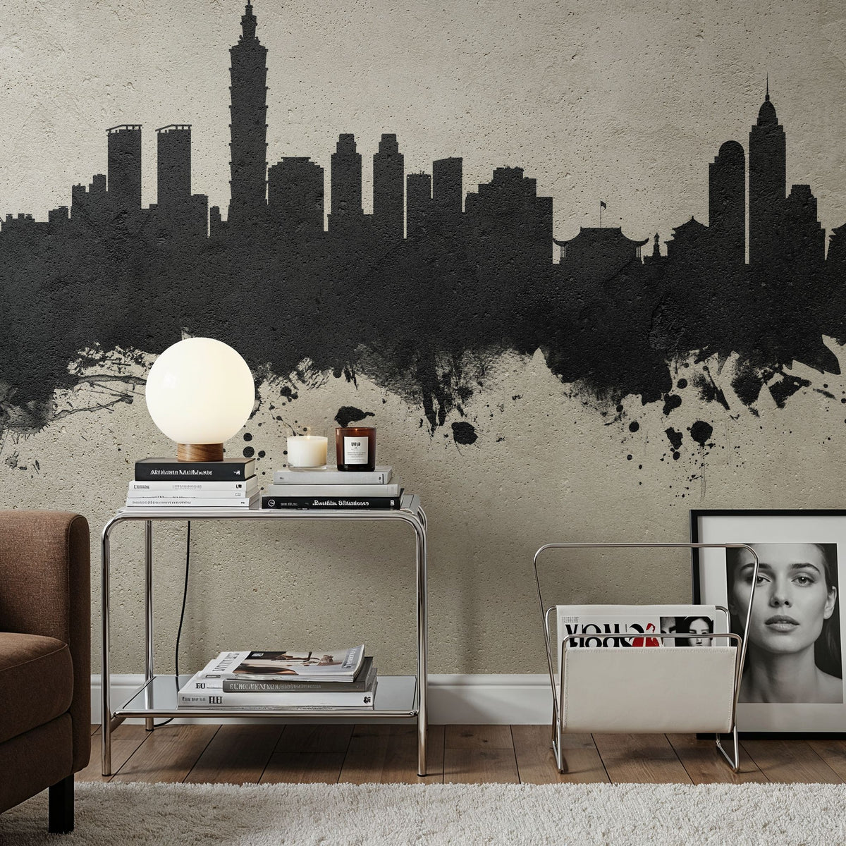 Taipei Taiwan Skyline Concrete Mural Wallpaper - room preview 06