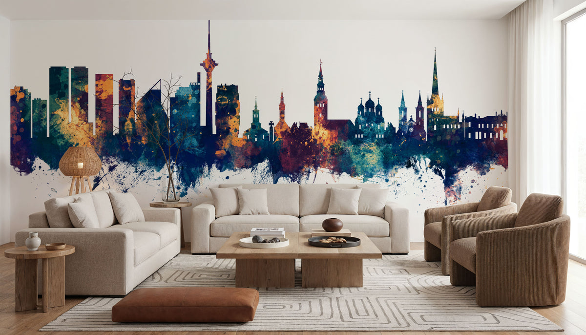 Tallinn Estonia Skyline Blue & Bronze Mural Wallpaper - room preview 06