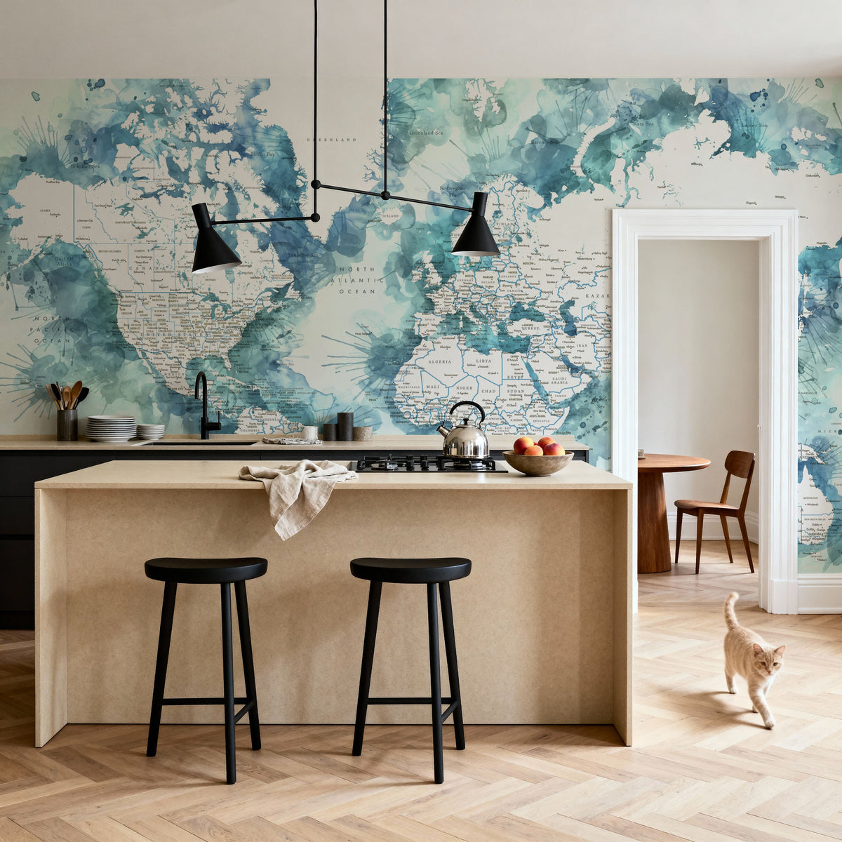 World Map Cities - Shari Mural Wallpaper - room preview 06