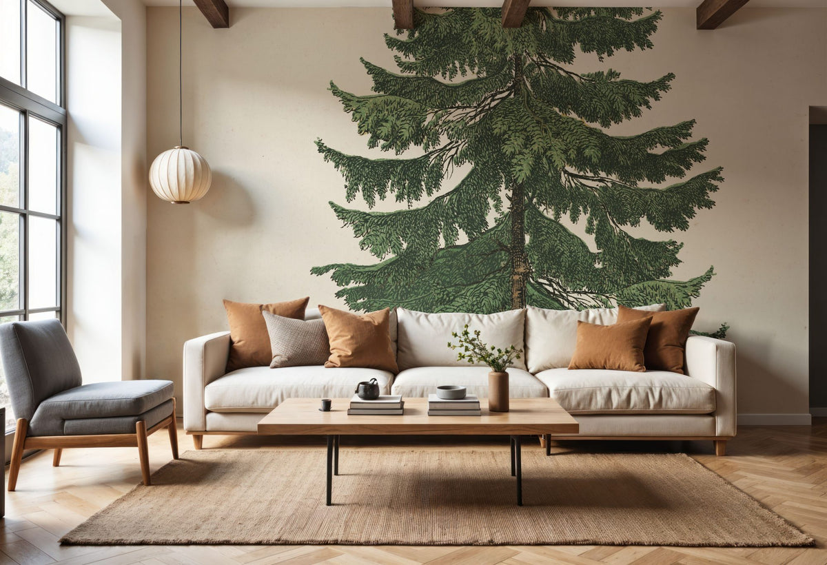 Winter Pine Tree Mural Wallpaper - room preview 06