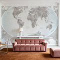World Map Atlas Gray Mural Wallpaper - room preview 06
