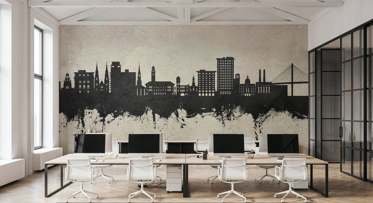 Savannah Georgia Skyline Concrete Mural Wallpaper - room preview 06
