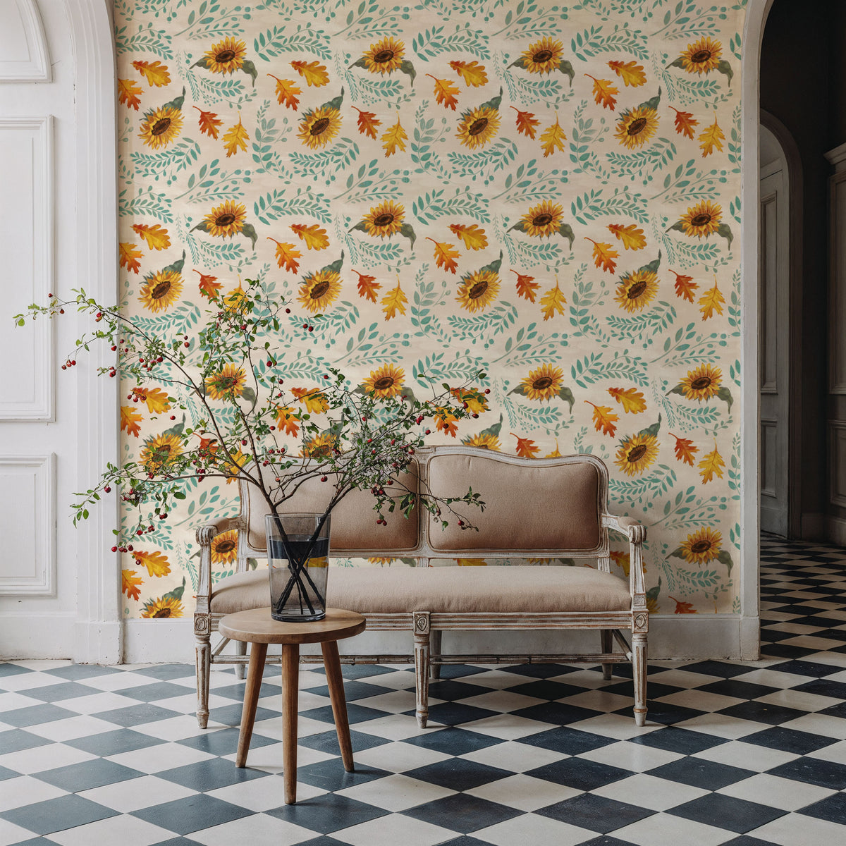 Fall Harvest White Mural Wallpaper - room preview 06