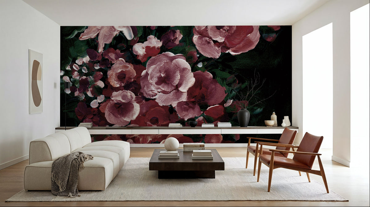 Botanical Elegance Burgundy I Mural Wallpaper - room preview 06