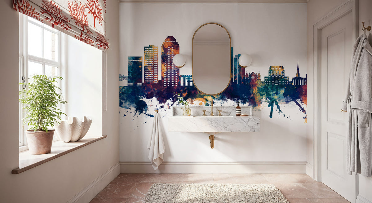 Shreveport Louisiana Skyline Blue & Bronze Mural Wallpaper - room preview 06