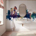 Shreveport Louisiana Skyline Blue & Bronze Mural Wallpaper - room preview 06