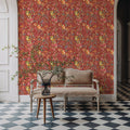 Time to Share Flowers and Pears Red Mural Wallpaper - room preview 06