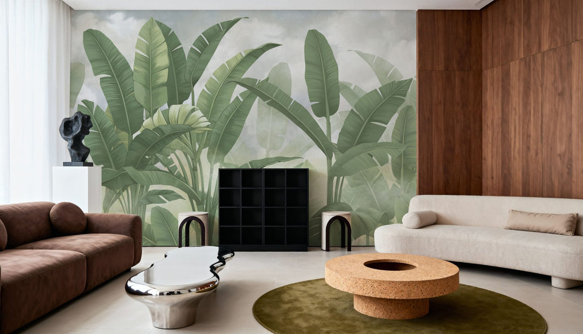 Banana Palms, Muted Green Mural Wallpaper - room preview 06