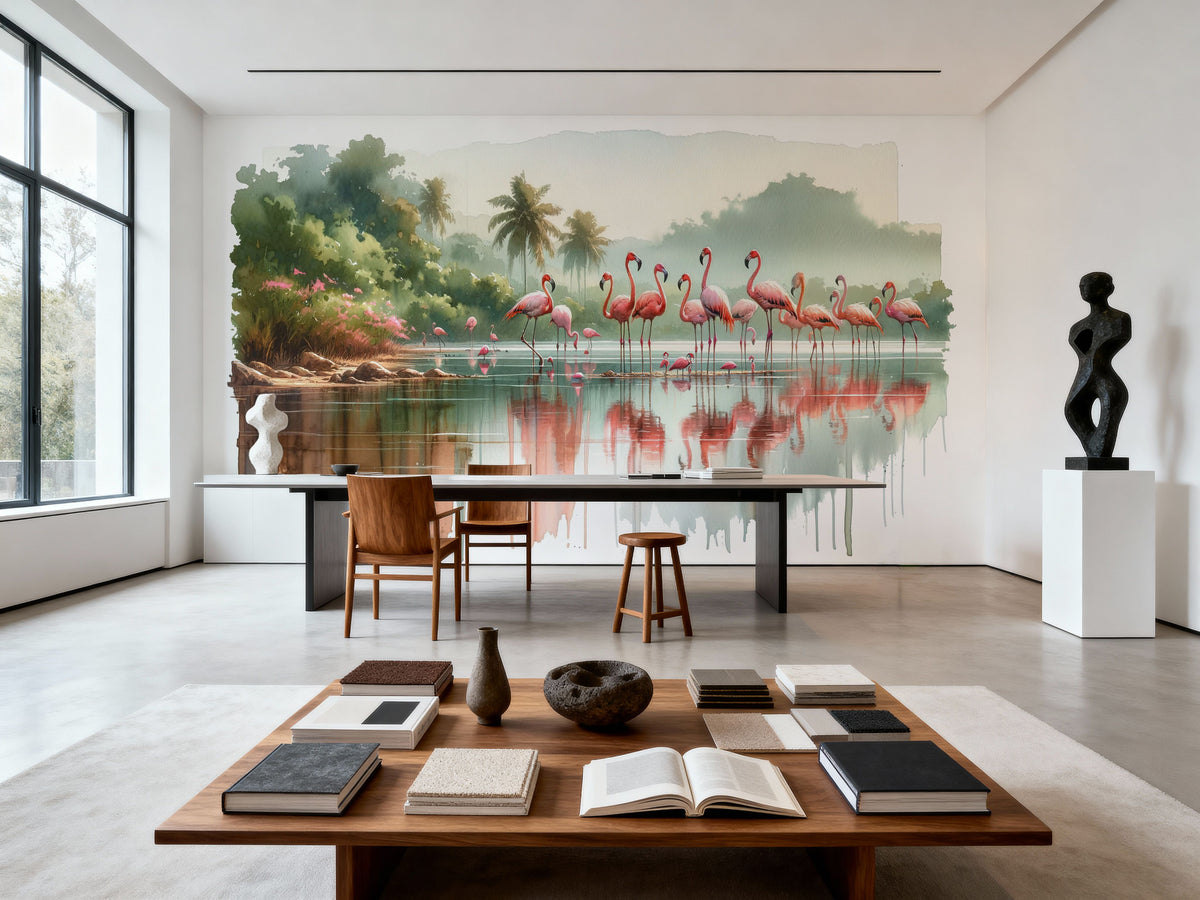 Morning Reflections of Flamingos Mural Wallpaper - room preview 06