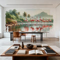 Morning Reflections of Flamingos Mural Wallpaper - room preview 06