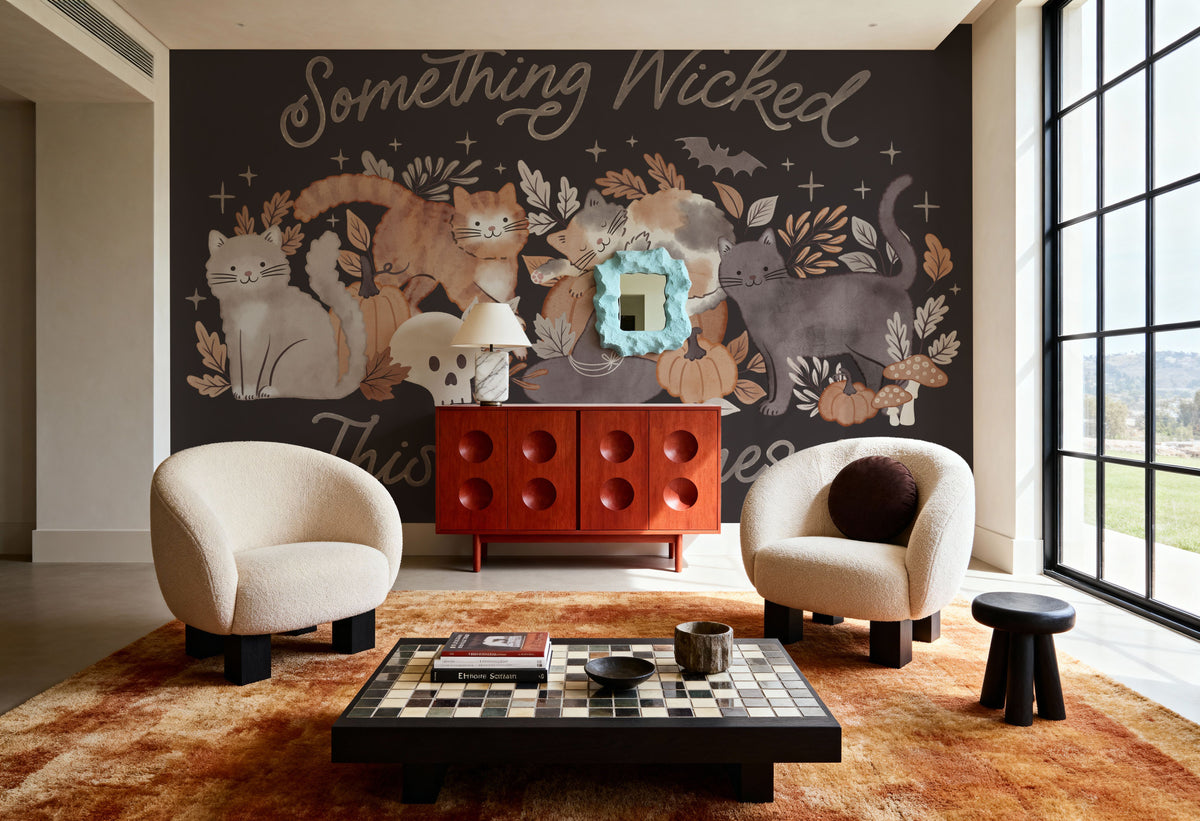 Pumpkins and Paws I Dark Mural Wallpaper - room preview 06