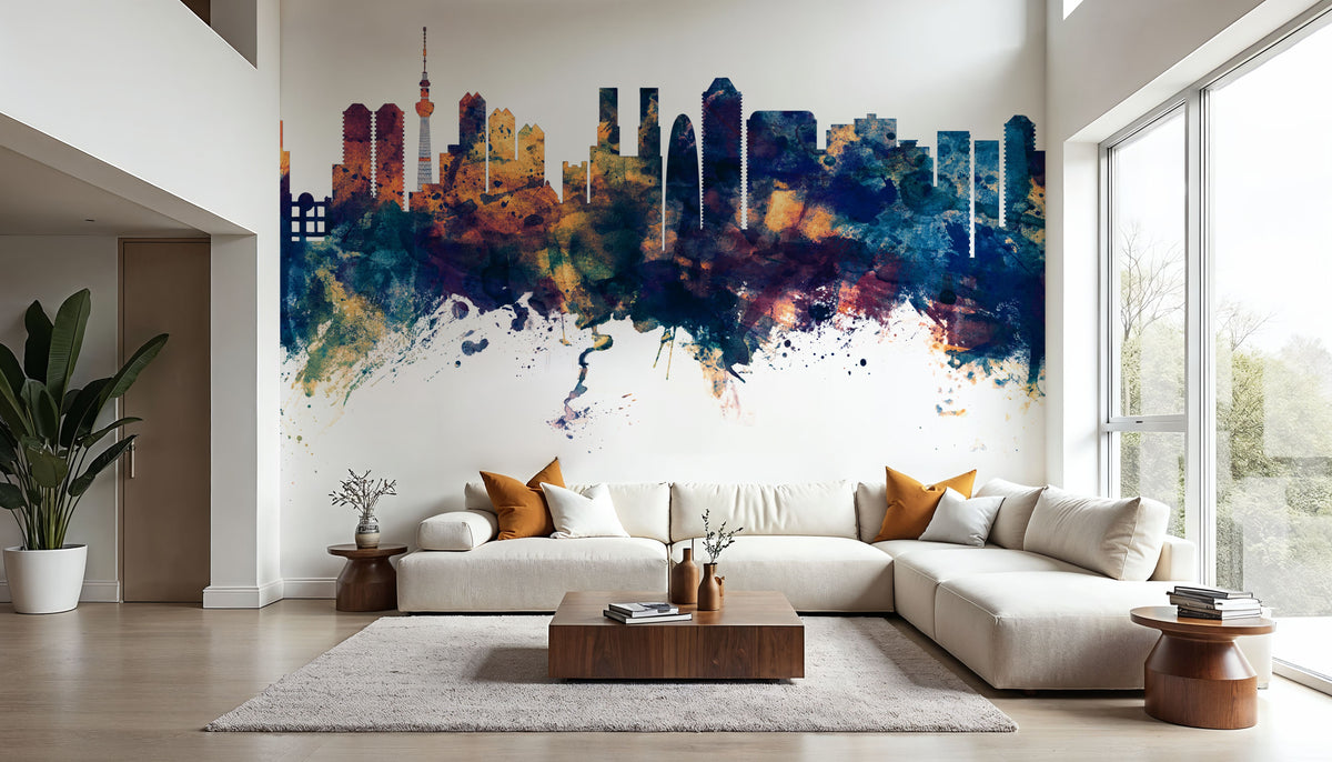 Tokyo Japan Skyline Blue & Bronze Mural Wallpaper - room preview 06