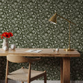 Red Clovers, Forest Green Mural Wallpaper - room preview 06