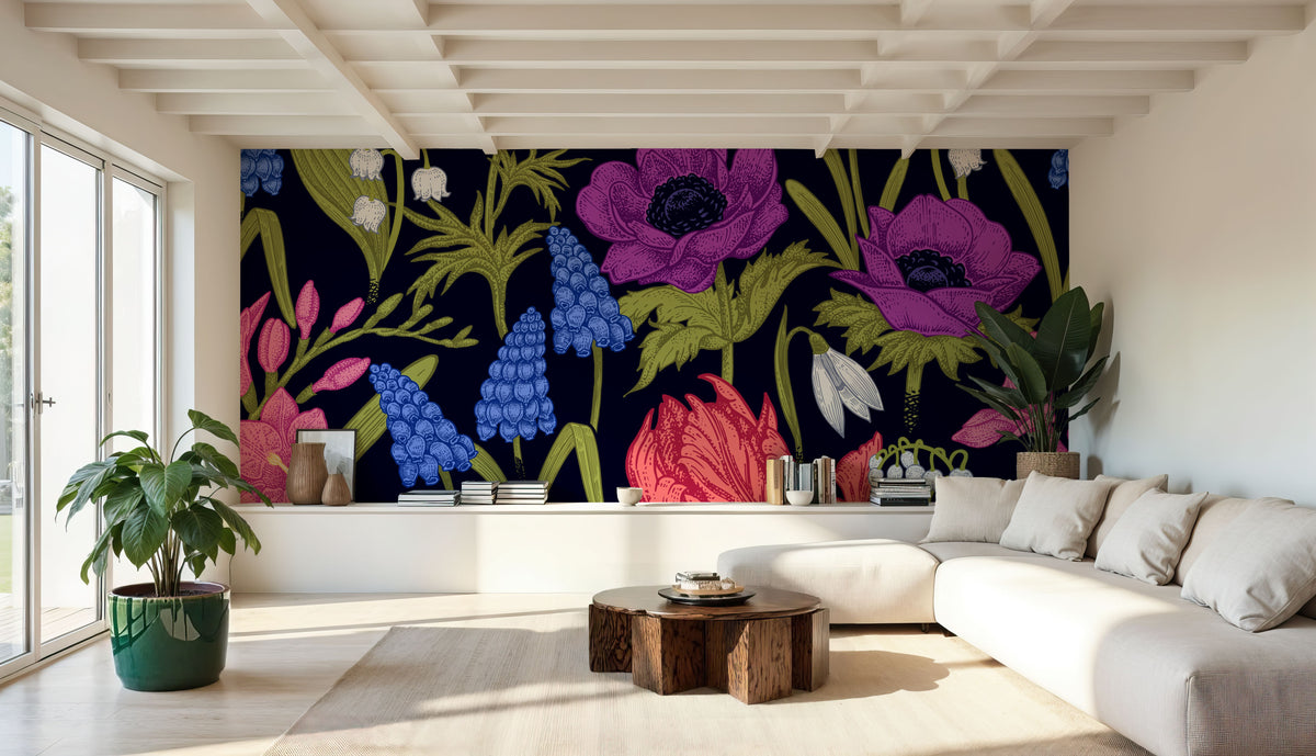 The Rabbits View Dark Mural Wallpaper - room preview 06