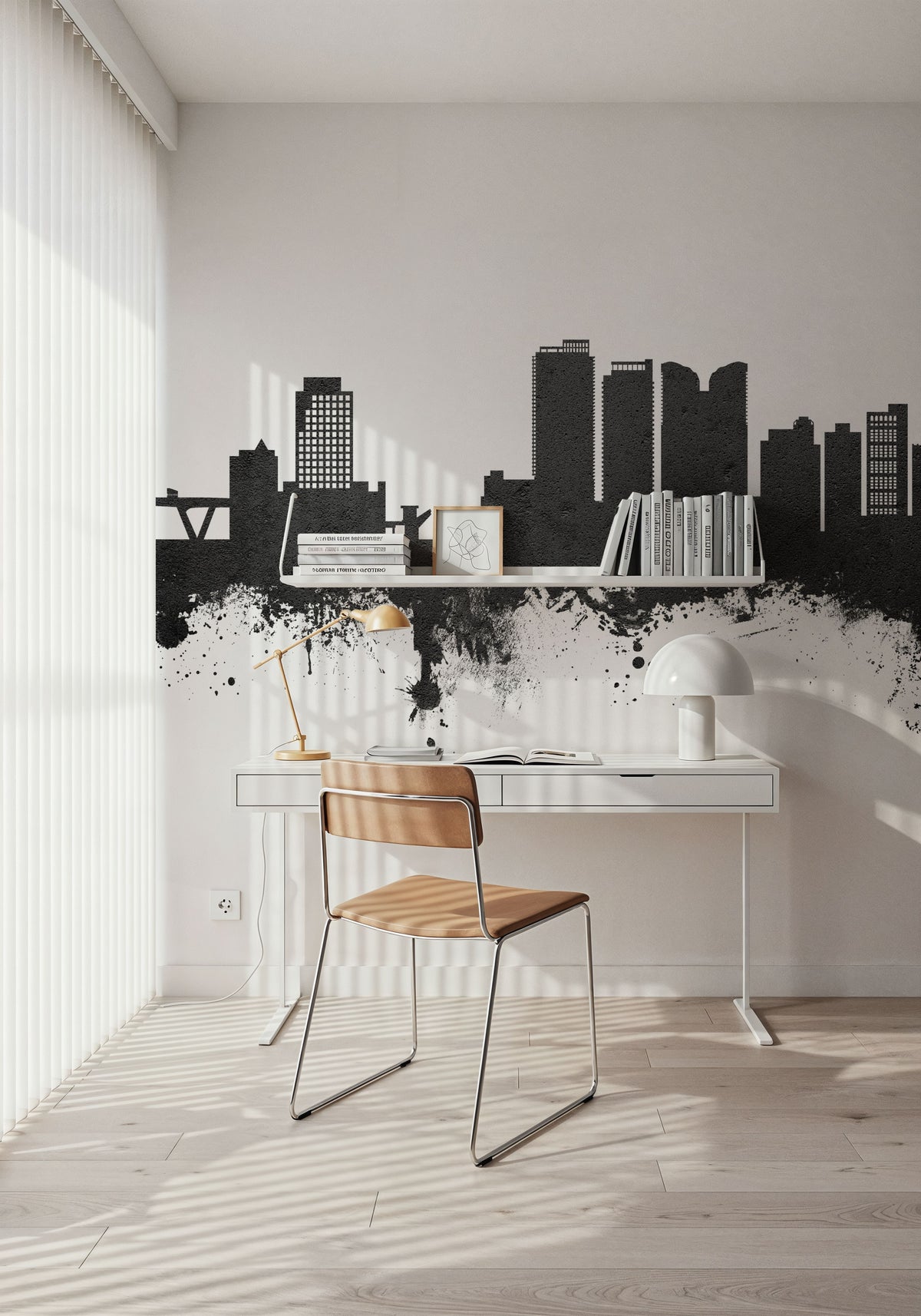 Fort Lauderdale Florida Skyline Black & White Mural Wallpaper - room preview 06