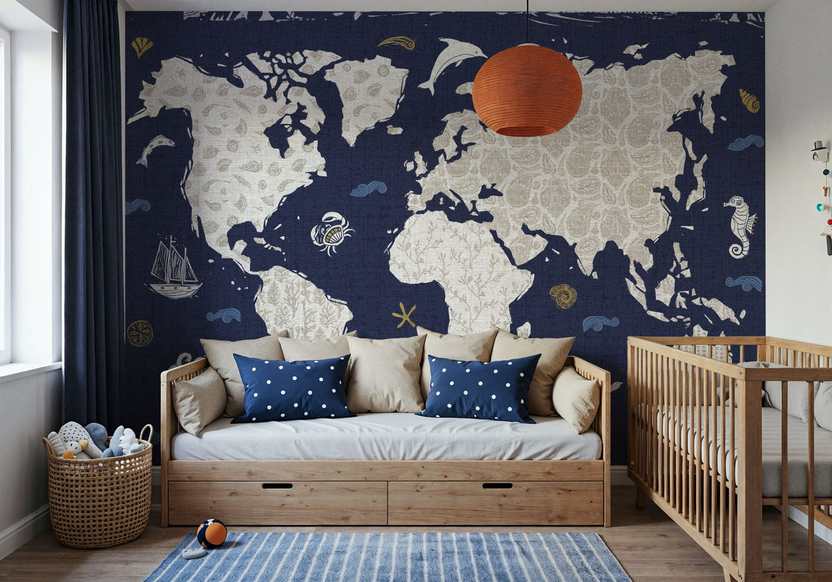 Sea This Map Blue Mural Wallpaper - room preview 06