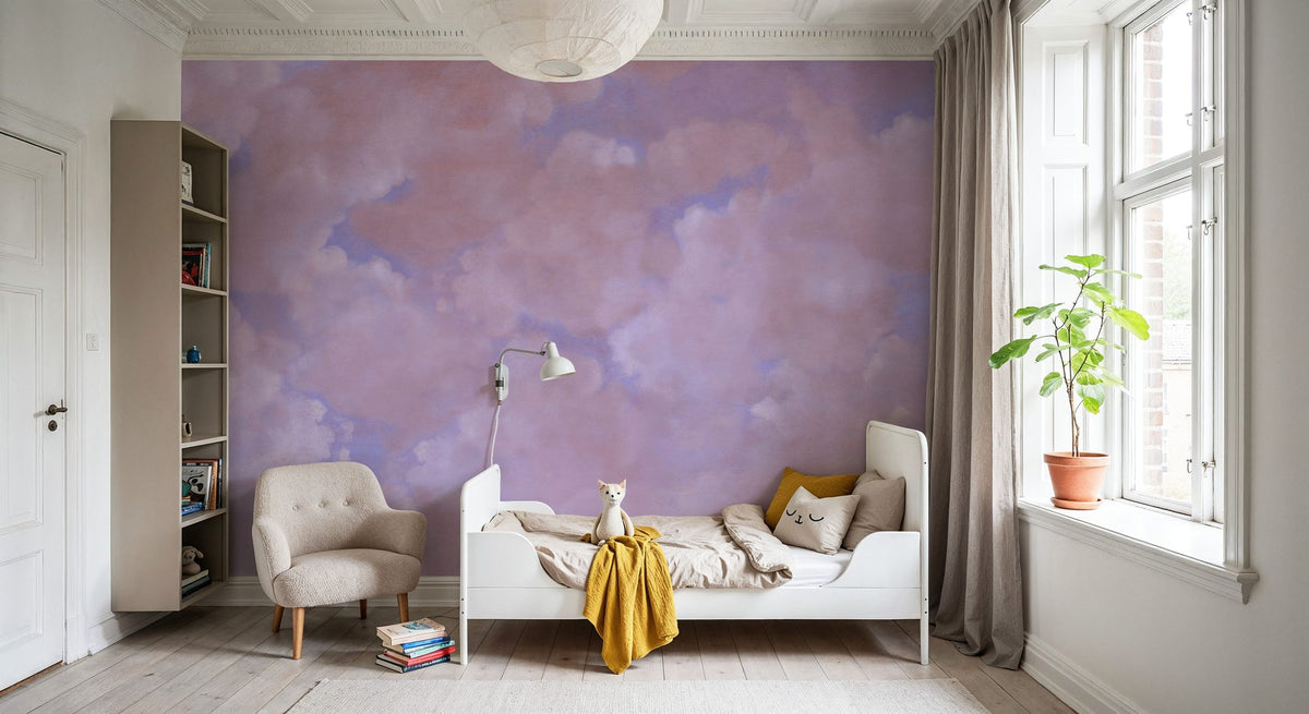 Painted Dreamy Clouds, Aura Indigo Mural Wallpaper - room preview 06