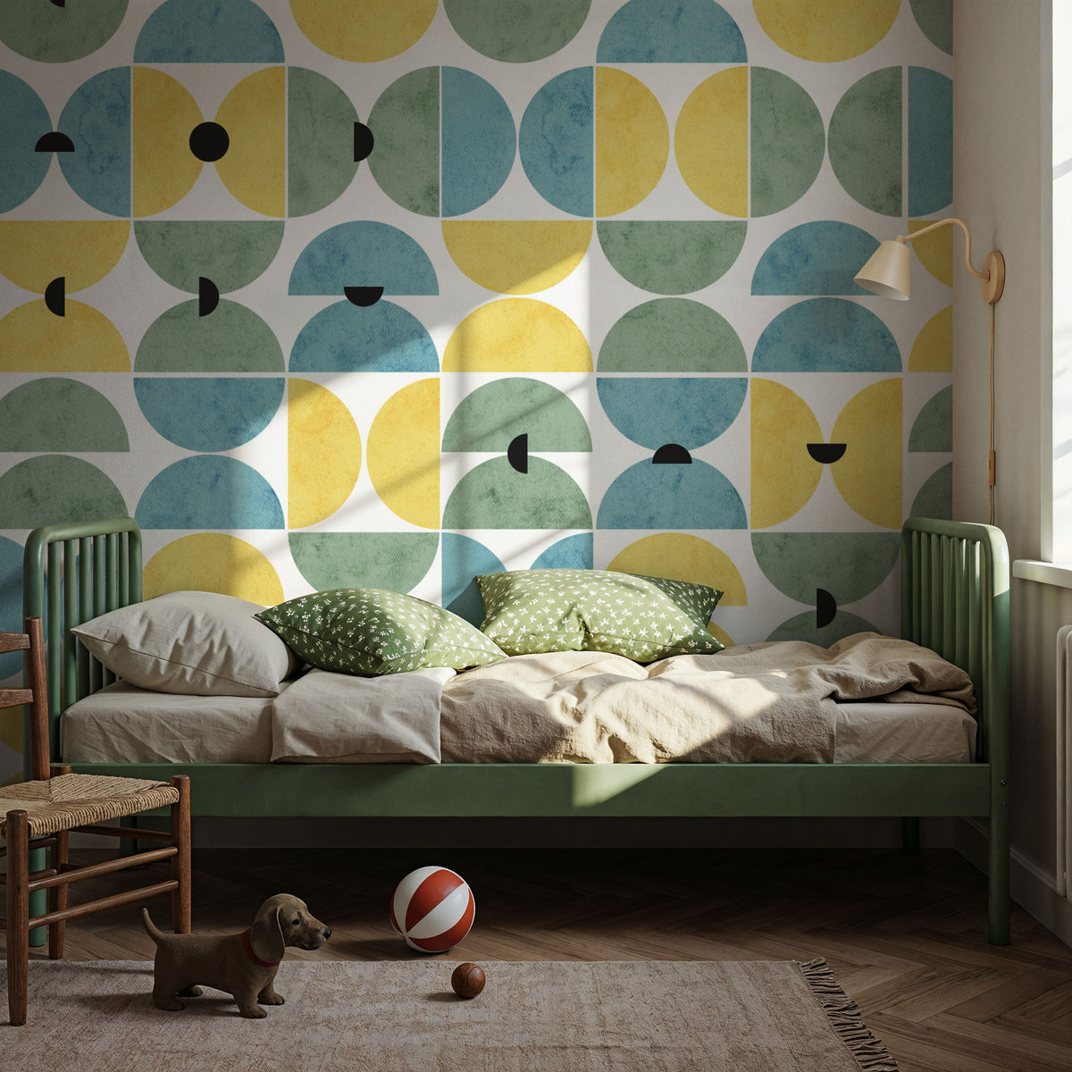 Homley Retro Shapes, Green Mural Wallpaper - room preview 06