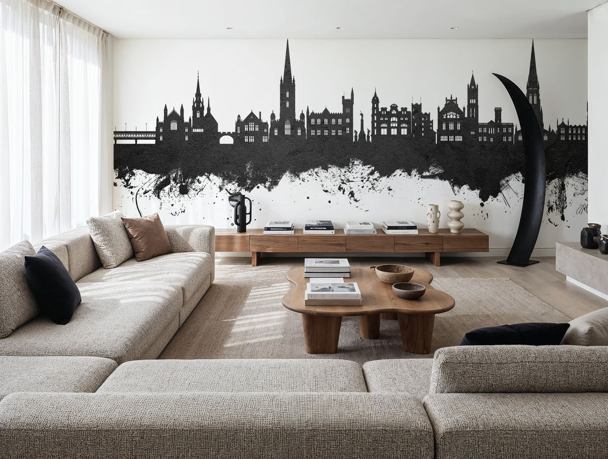 Derry Northern Ireland Skyline Black & White Mural Wallpaper - room preview 06