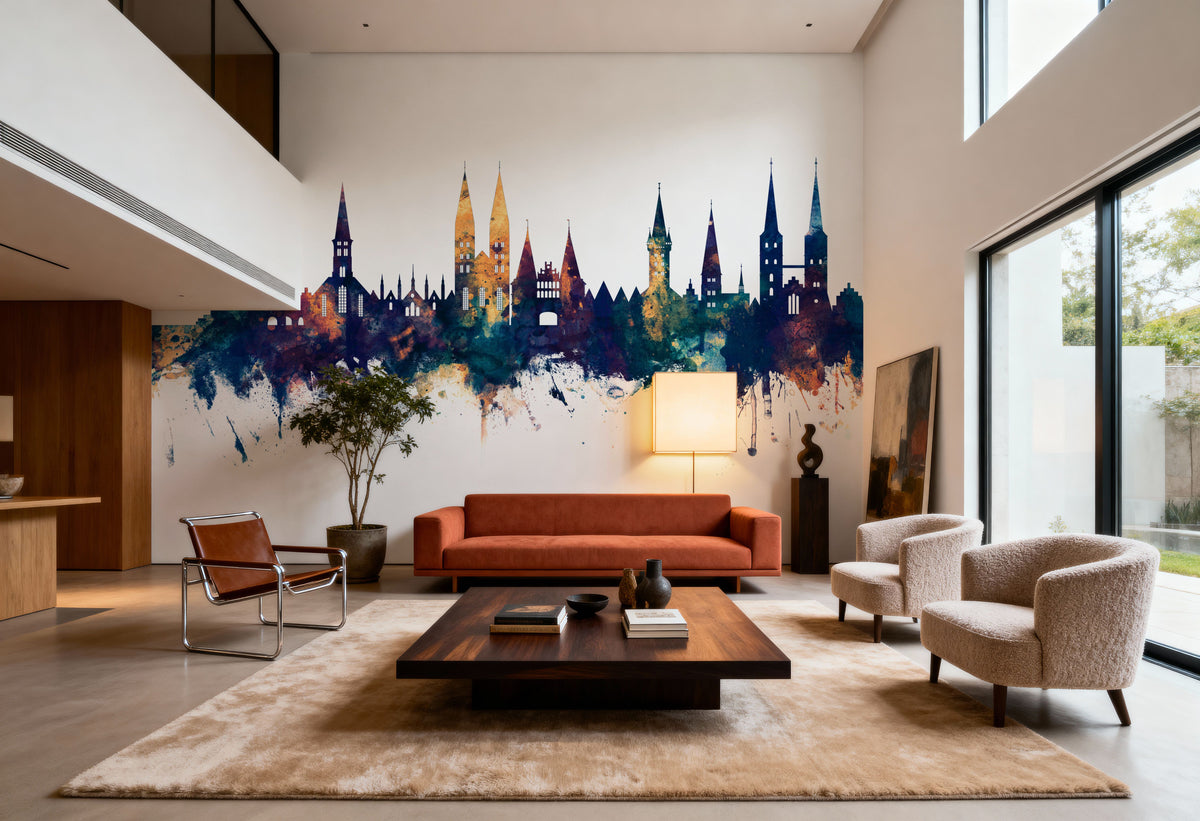 Lubeck Germany Skyline Blue & Bronze Mural Wallpaper - room preview 06