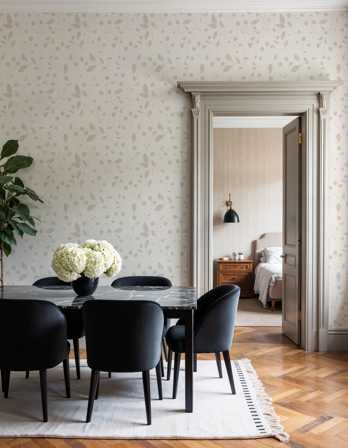 Time to Share Florals White Mural Wallpaper - room preview 06