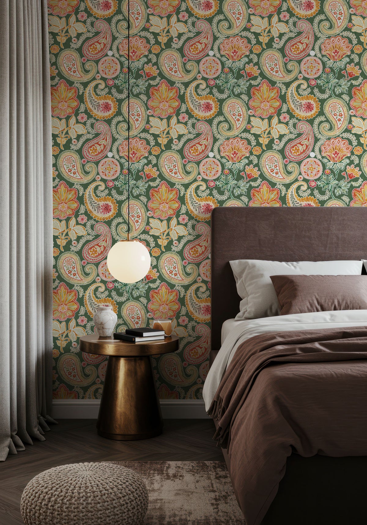 Harvest Paisley Mini Green Mural Wallpaper - room preview 06