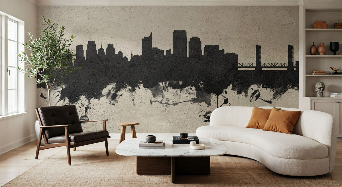 Sacramento California Skyline Concrete Mural Wallpaper - room preview 06