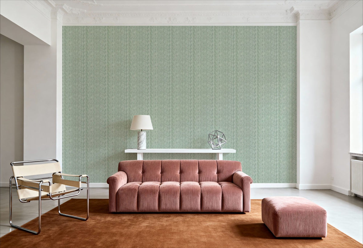 Faux Cloth Texture, Ocean Green Mural Wallpaper - room preview 06
