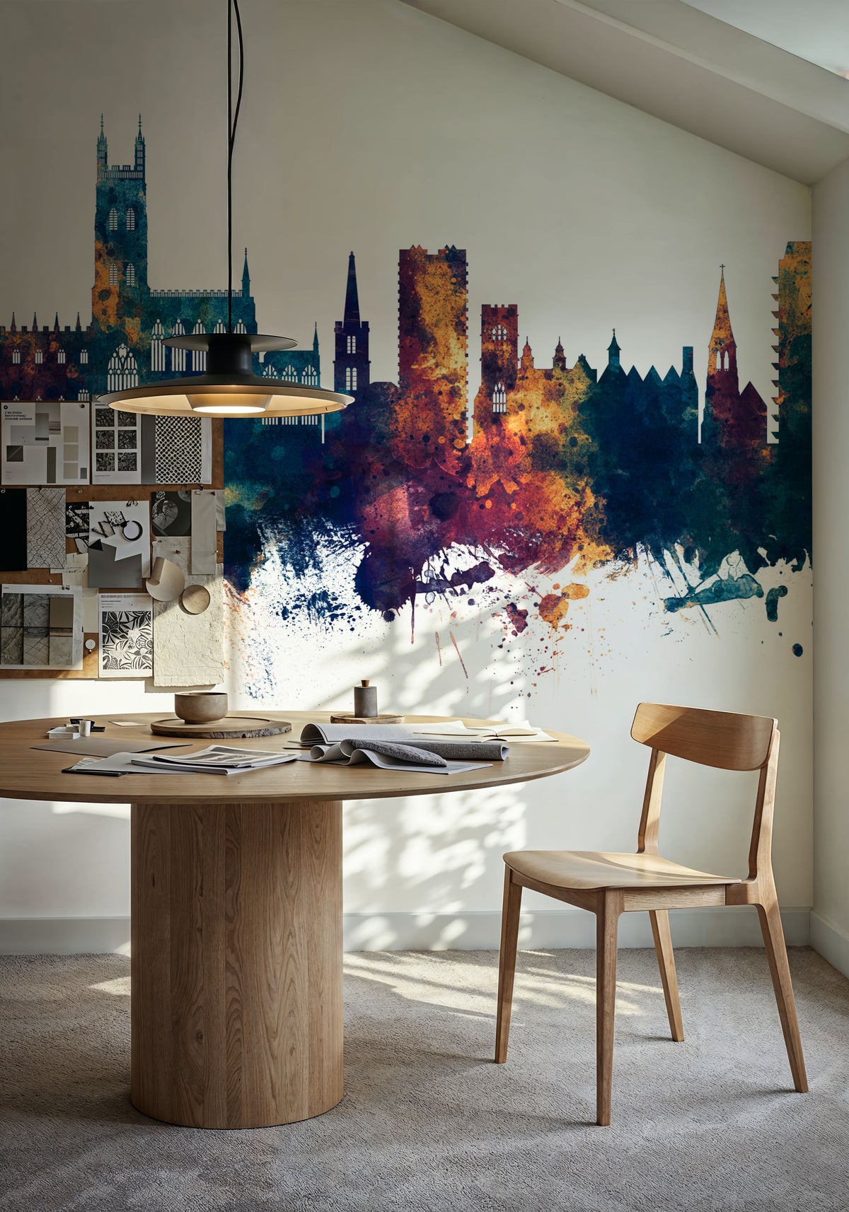 Gloucester England Skyline Blue & Bronze Mural Wallpaper - room preview 06