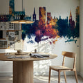 Gloucester England Skyline Blue & Bronze Mural Wallpaper - room preview 06