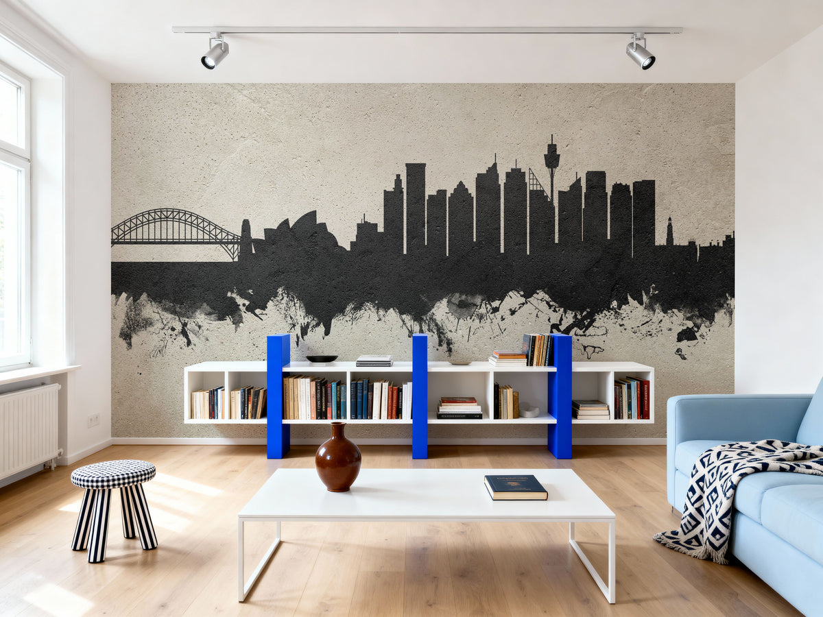 Sydney Australia Skyline Concrete Mural Wallpaper - room preview 06