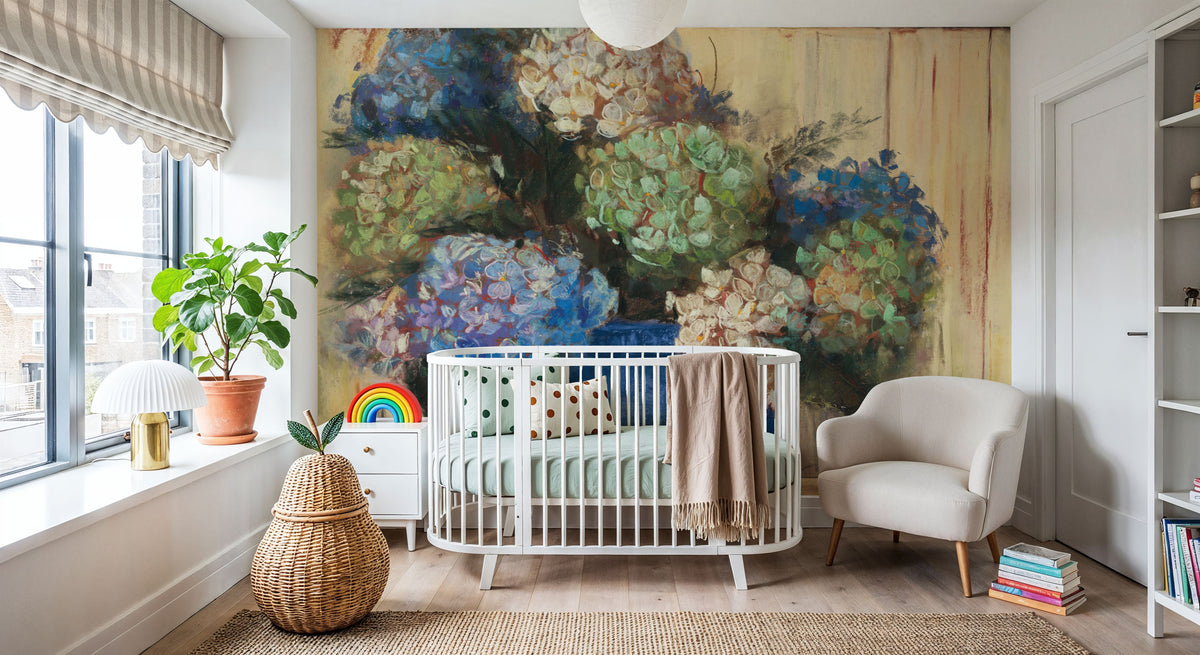 Summer Hydrangea Blue Pot Mural Wallpaper - room preview 06