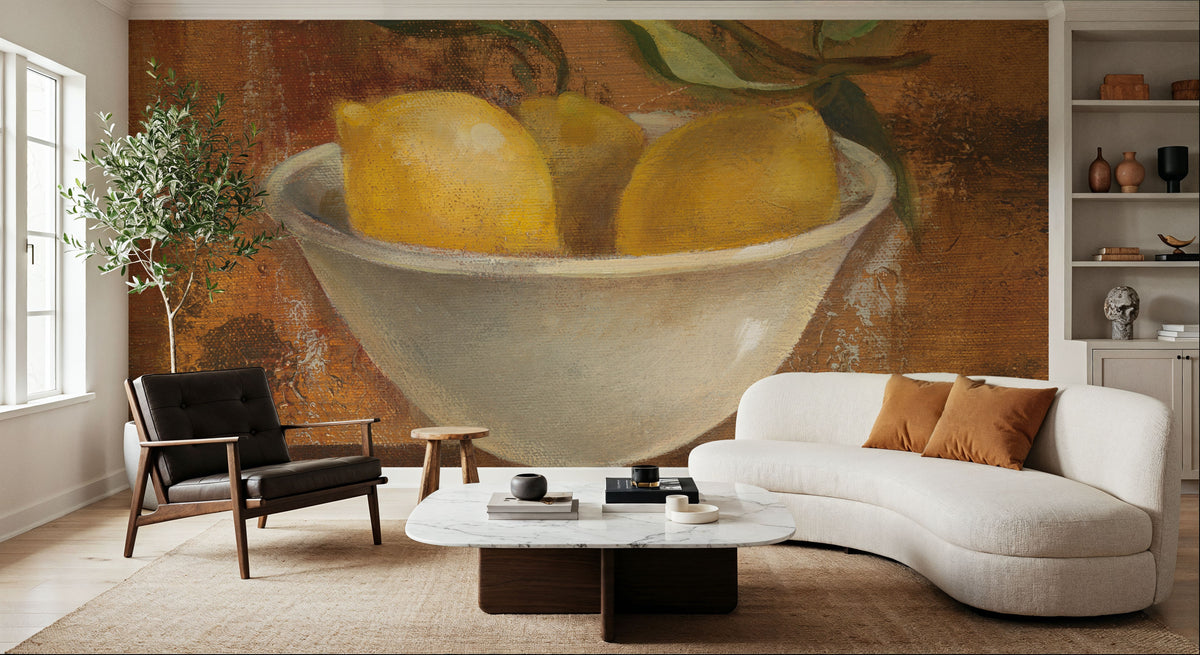 Lemons in Old Bowl Mural Wallpaper - room preview 06
