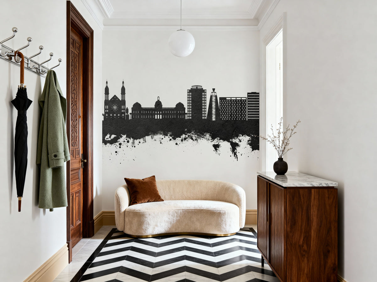 Port-au-Prince Haiti Skyline Black & White Mural Wallpaper - room preview 06