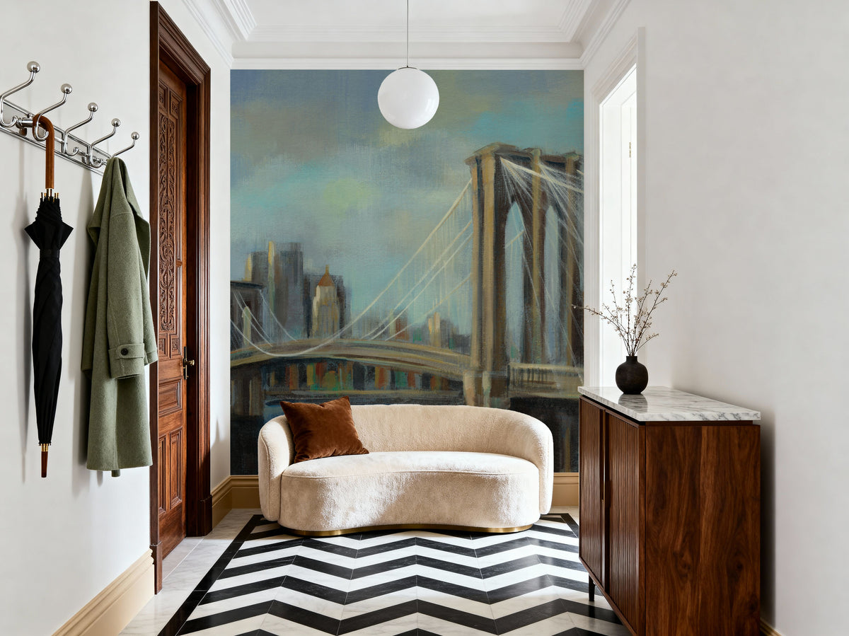 Painterly Brooklyn Bridge Mural Wallpaper - room preview 06