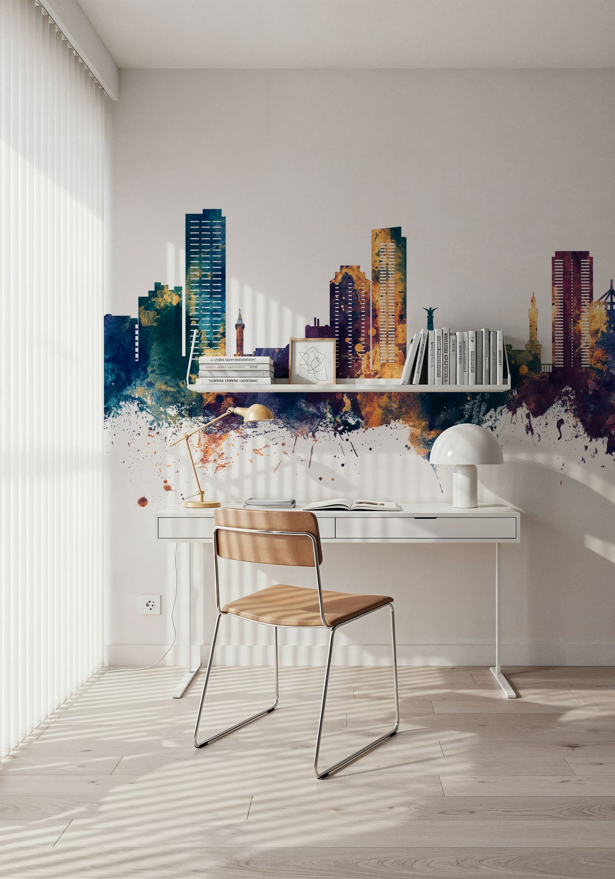 Umm Al Quwain Skyline Blue & Bronze Mural Wallpaper - room preview 06