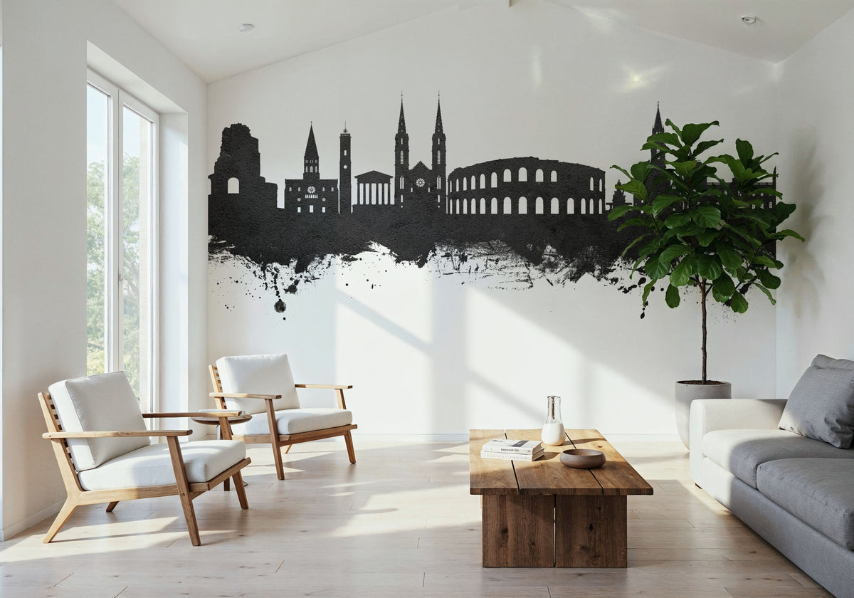 Nîmes France Skyline Black & White Mural Wallpaper - room preview 06