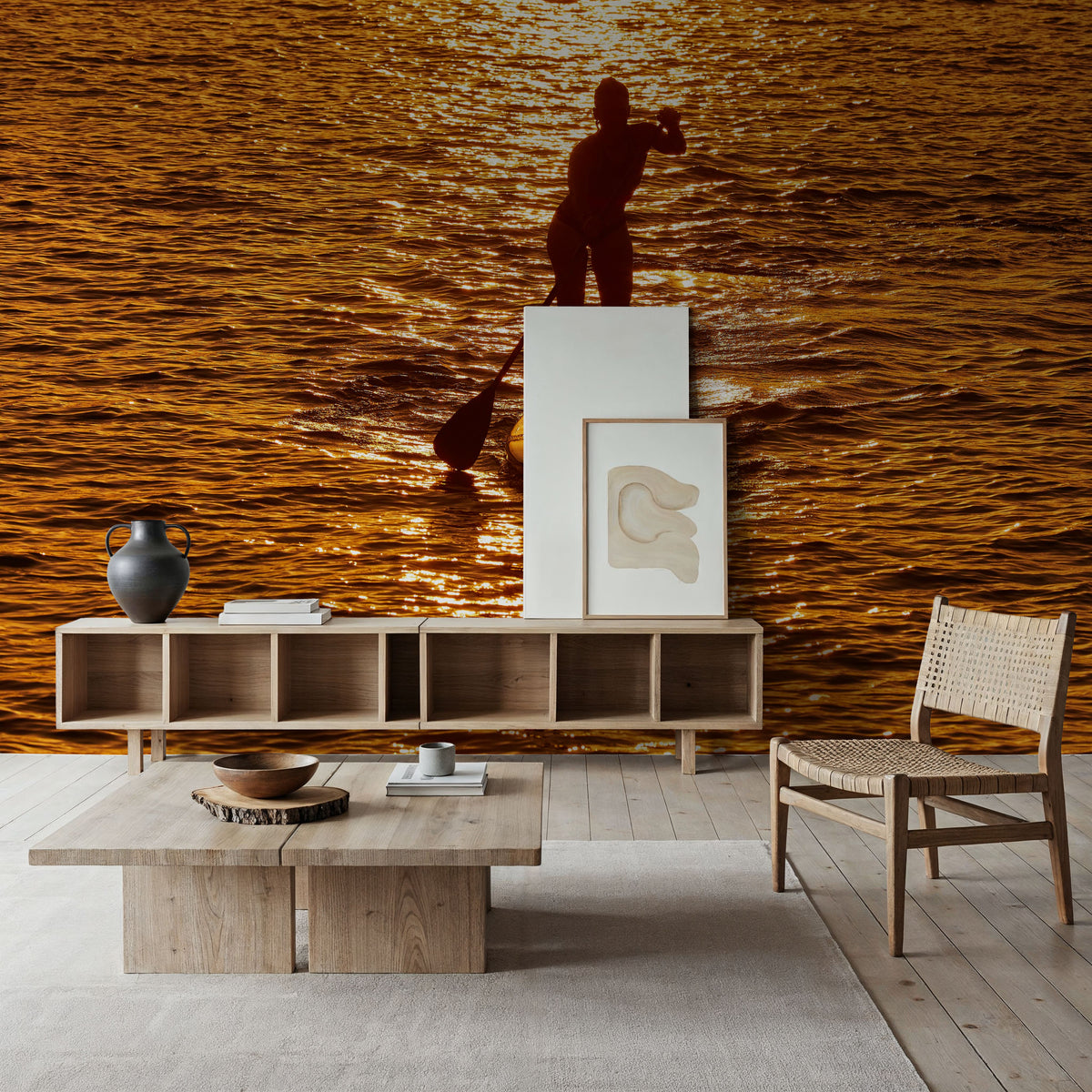 Golden Horizon Paddleboarder Mural Wallpaper - room preview 06