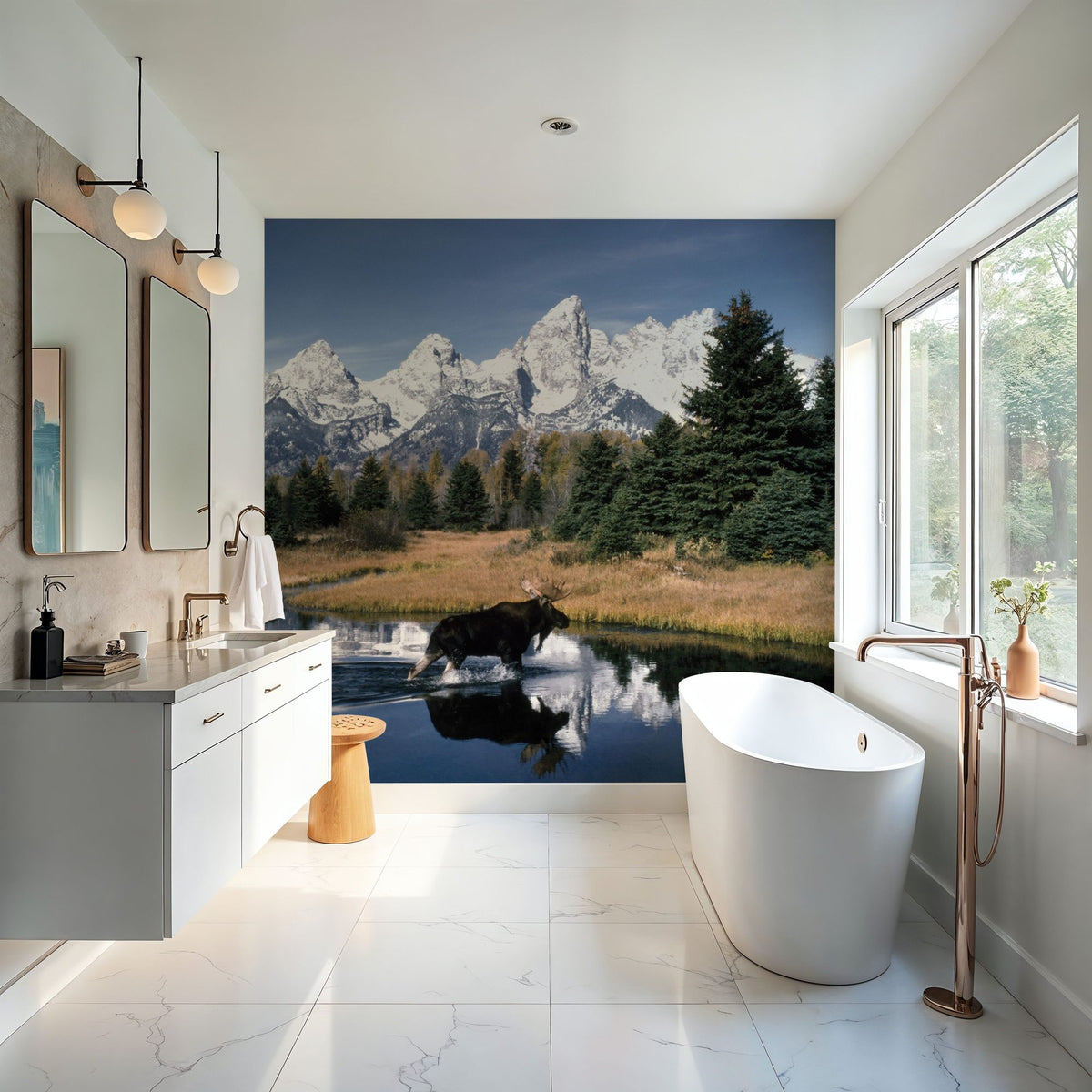 Mountain Moose Serenity Mural Wallpaper - room preview 06