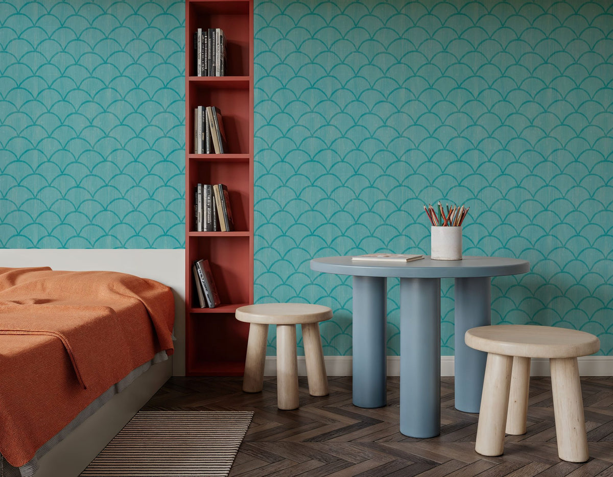 Coastal Scales Turqouise Mural Wallpaper - room preview 06