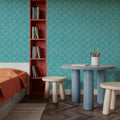 Coastal Scales Turqouise Mural Wallpaper - room preview 06